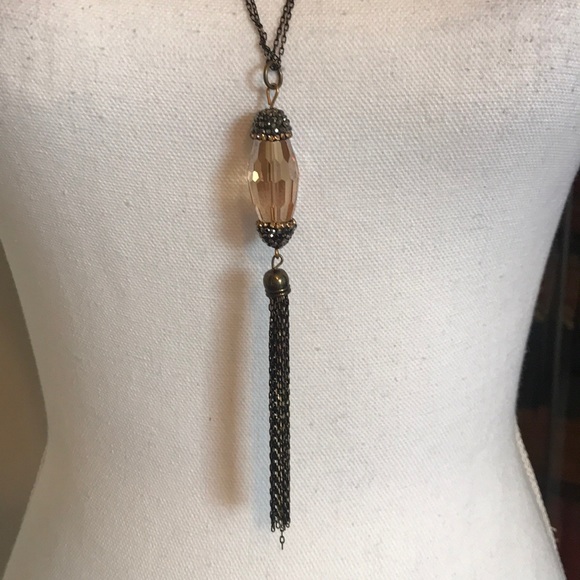 NWT Bronze Crystal 32” Double Chain Necklace - Picture 2 of 3